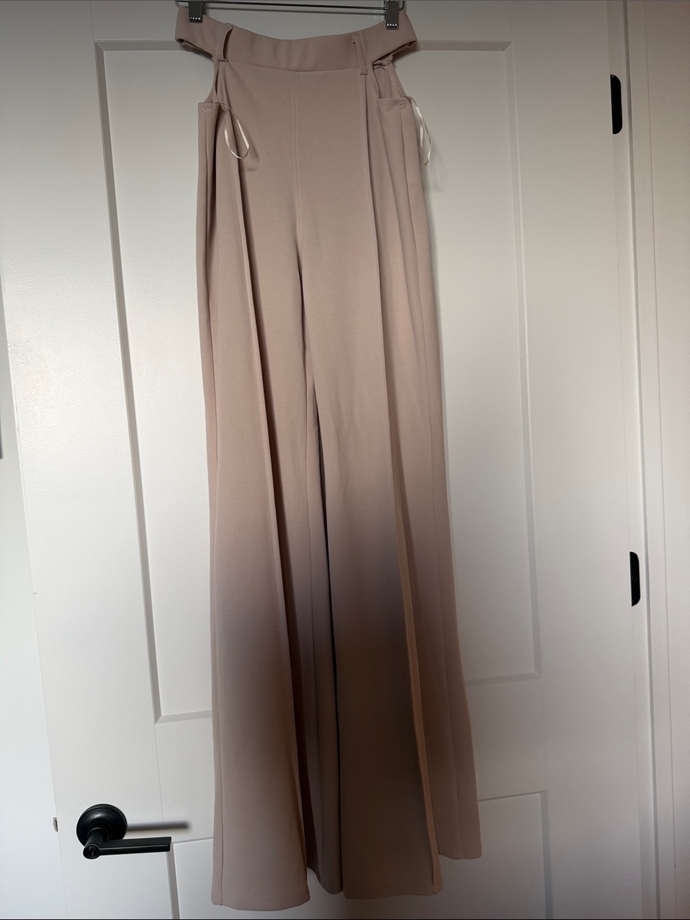 Wide-Leg High-Waist Pants in Light Taupe